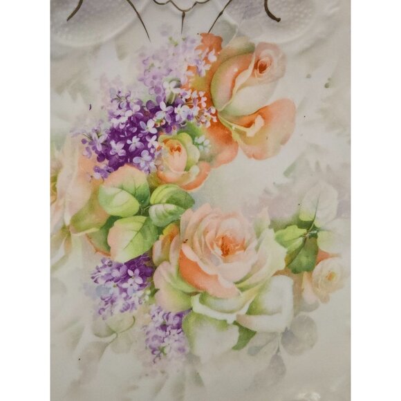 10" Antique Plate w/ Handles Porcelain Hand painted Floral Made in Germany - Picture 2 of 6